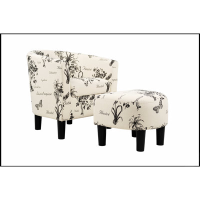 Fauteuil d'appoint d'inspiration vintage avec repose-pieds, dossier rond recouvert de tissu, solution d'assise compacte et élégante