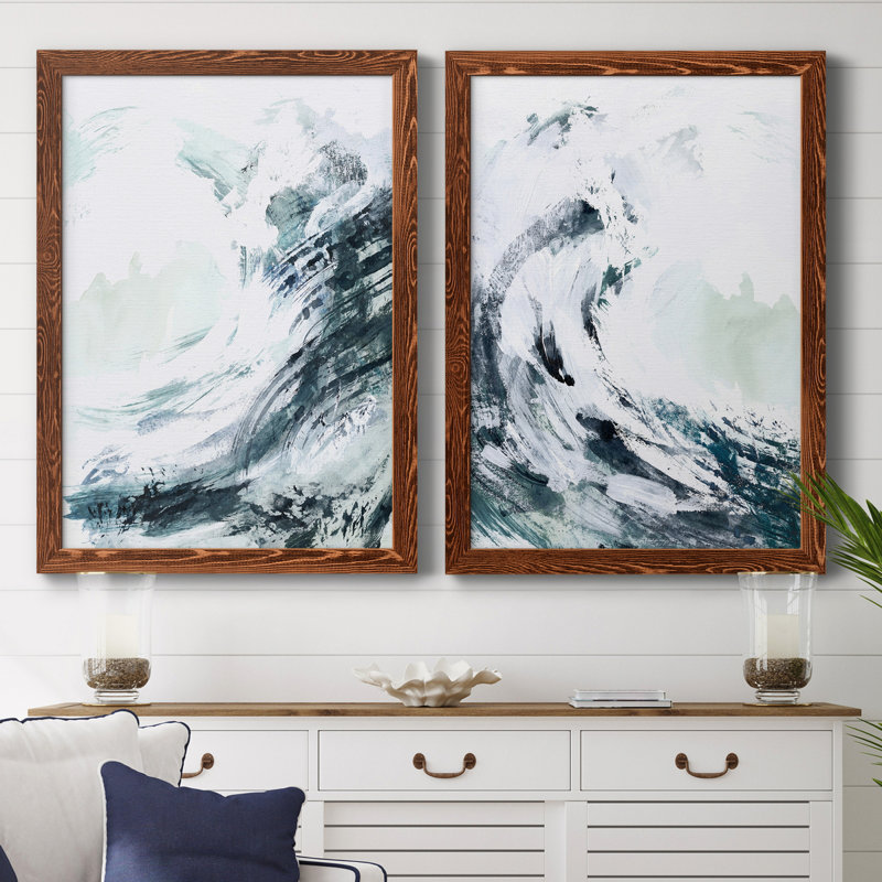 «Blue Crest I», ensemble de 2 reproductions d'art sur toile, H 43,5 po x l 31,5 po x P 1 po, Toile avec cadre érable