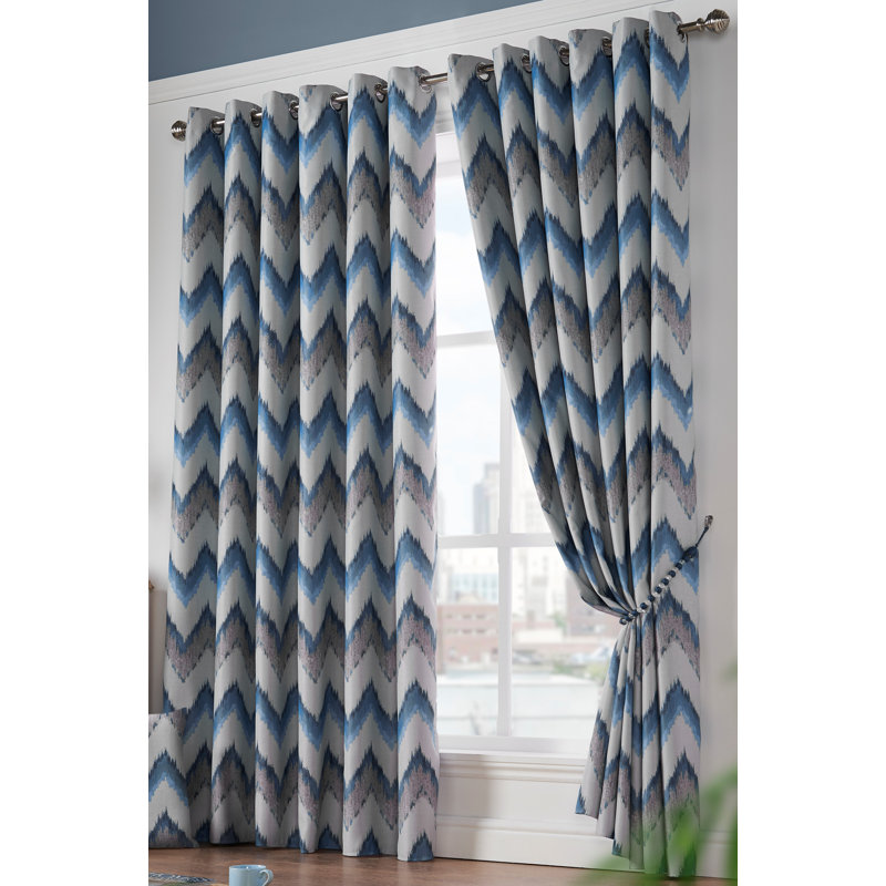 Fulgham Oslo Eyelet Room Darkening Curtains, Blue, 168 W x 229 D cm