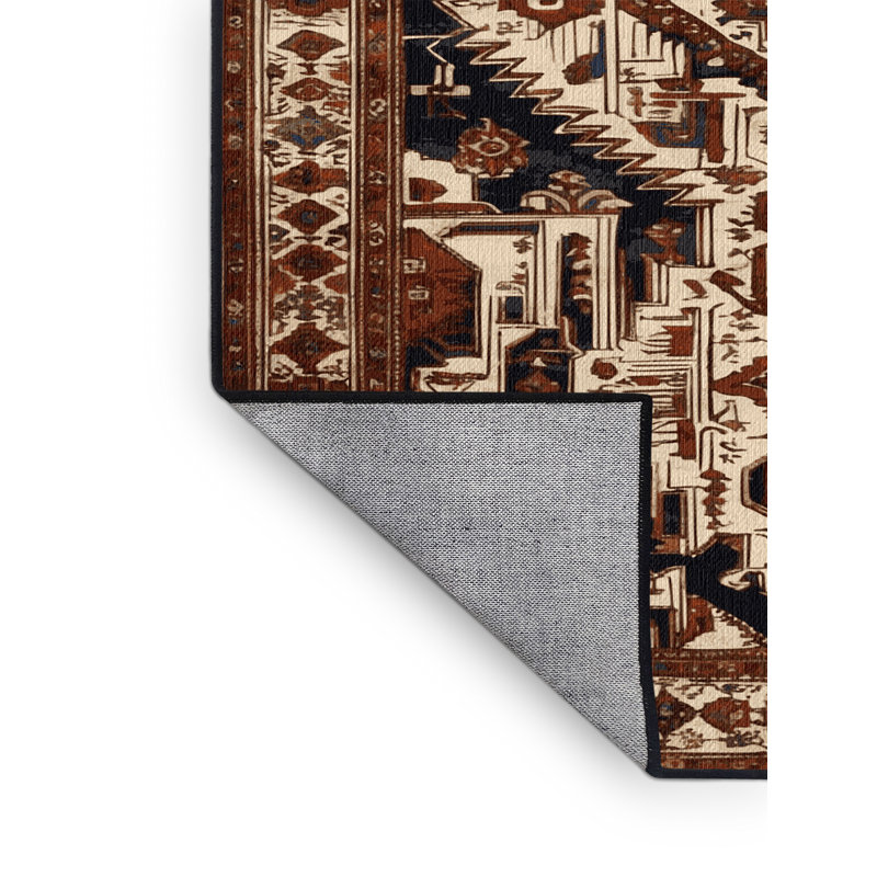Machine Washable Persian Brown Area Rug, Round 4'