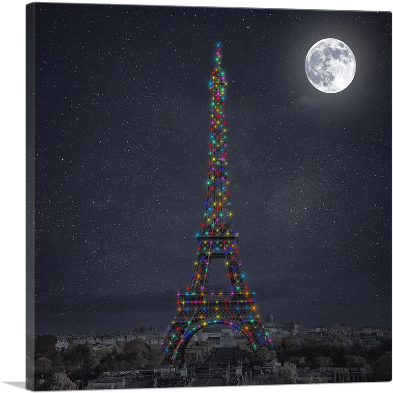 Paris, Paris, Tour Eiffel, Noël, Holliday, lumières, nuit noire - impression sur toile tendue, H 18 po x l 18 po x 1,5 po