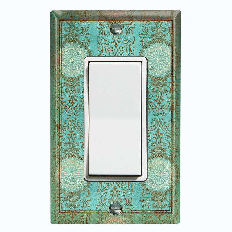 Elegant Damask Teal Pattern 1 - Gang Toggle Light Switch Standard Wall Plate