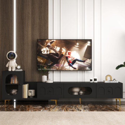 Tv Media Center With Extendable Capacity - Black, 80-89 Stand Compartment 80-89" Fit