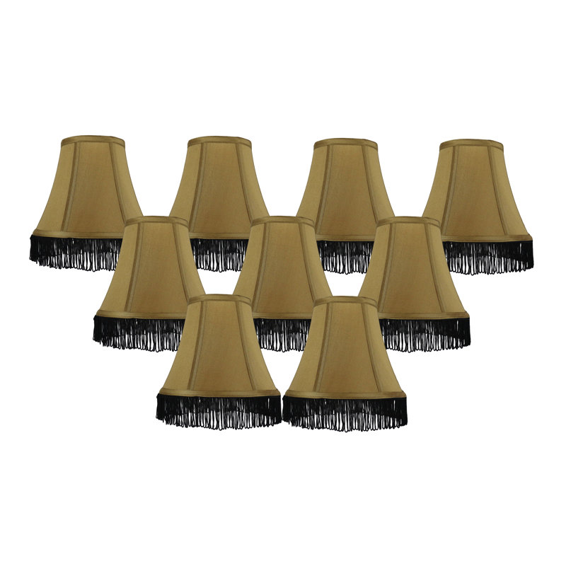 5'' H Silk Bell Lamp Shade, Gold with Black Fringe