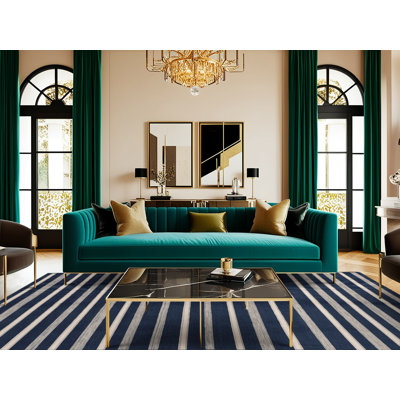  Tapis lavable rayé gris clair bleu marine