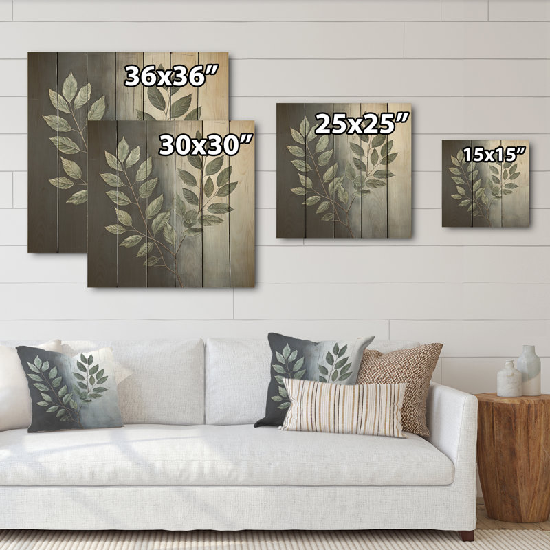 Orme ardoise harmonie - feuilles, art mural sur bois de pin naturel, H 15 po x l 15 po