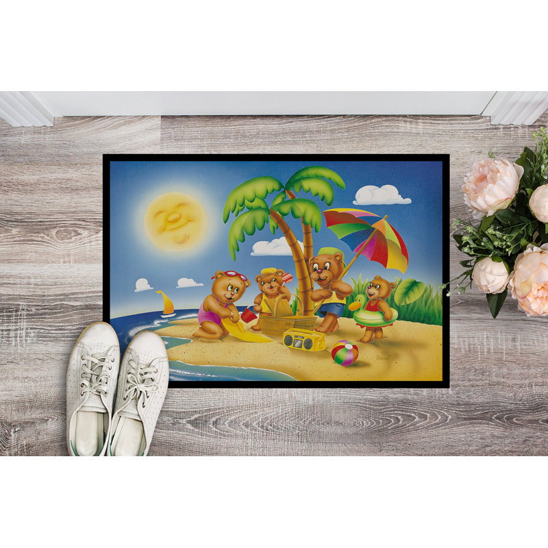Paillasson Galatia Bears jouant à la plage, Rectangle 1 pi 6 po x 2 pi 3 po