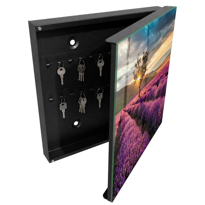Key box, Opens to the right, 30x30x5, White, Purple lavender fields at sunset, 