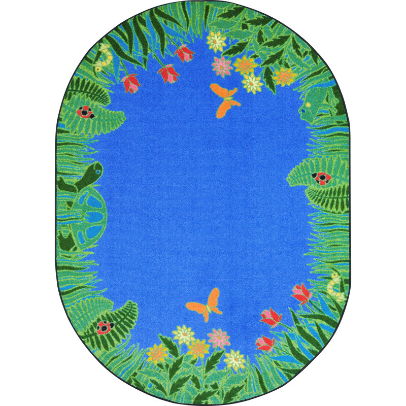 Joy Carpets Merry Meadows Blue Area Rug, Oval 5'4" x 7'8"