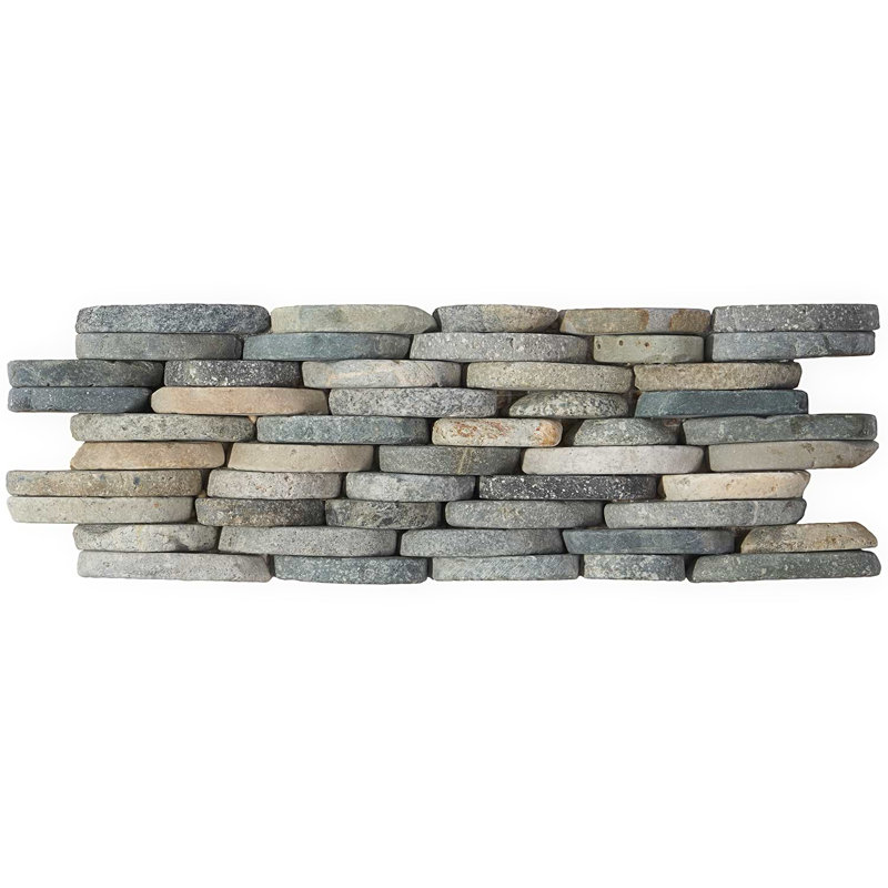 Nature Stacked Pram Gray Pebble Mosaic Tile, Sumatra Blend Multicolor