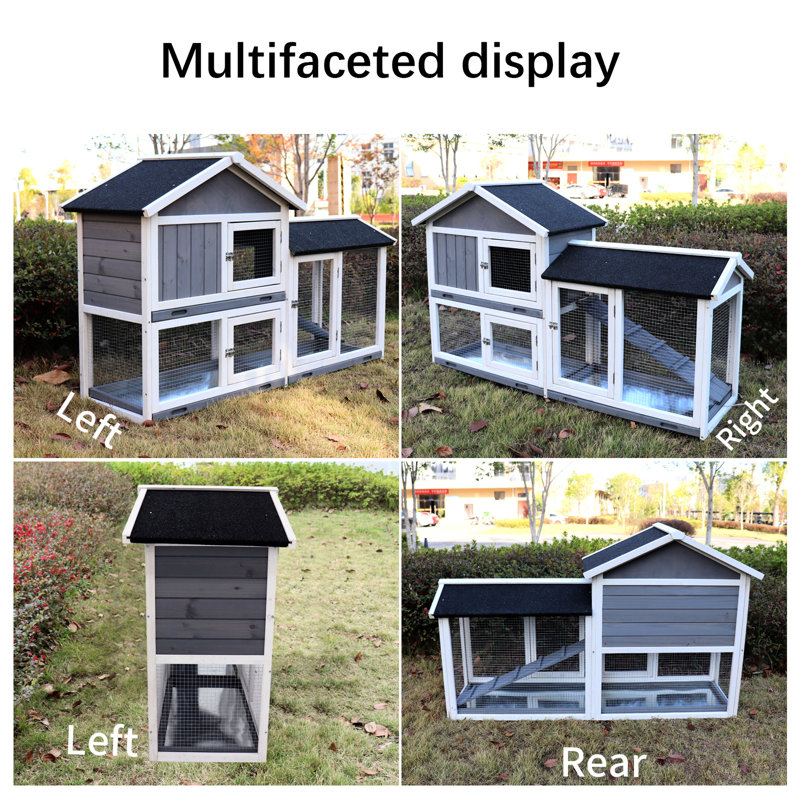 Cage intérieure compatible avec les espaces extérieurs, plateau anti-fuites plus profond pour animal de compagnie, panneau, grillage inférieur amovible, double grand espace, trois plateaux, portes pour l'entrée et la sortie, toit en asphalte imperméable, 80
