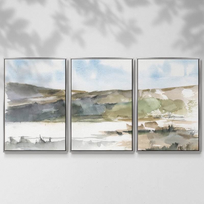 Western Lake Study II, reproduction sur toile 3 pièces, H 40 po x l 78 po x P 2 po, Argent