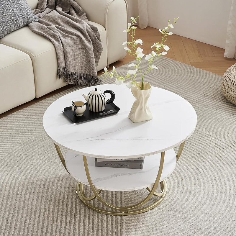 Round Coffee Table With Storage, 30 Inch Modern Coffee...