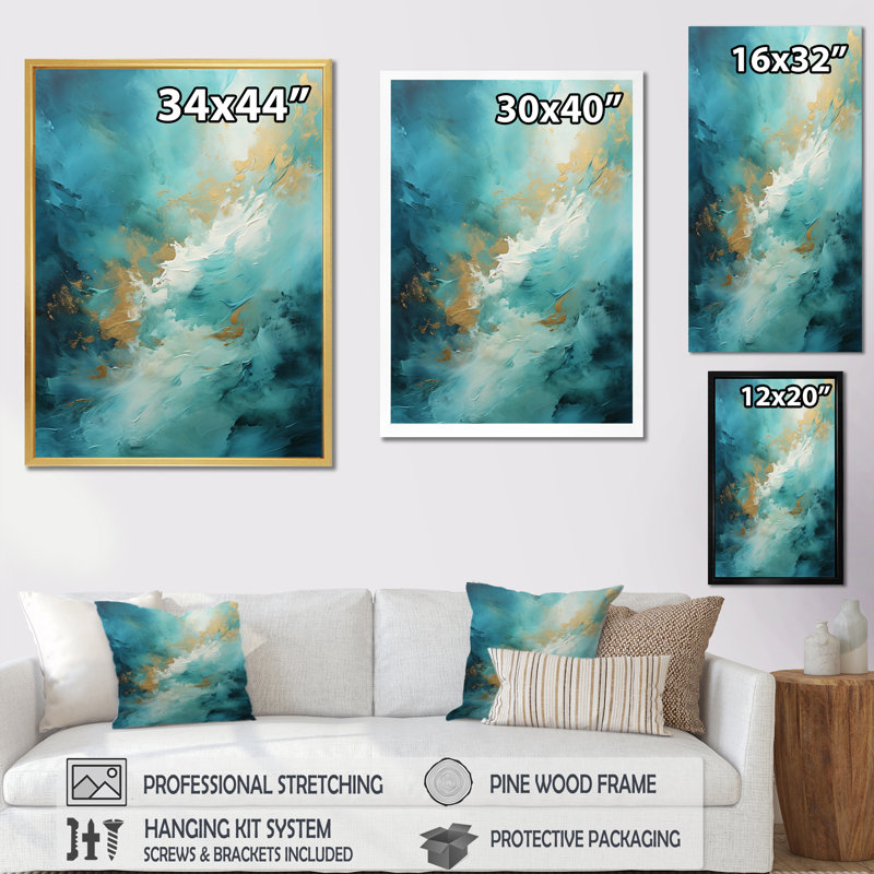 «Jaidi Turquoise Tranquility II», reproduction sur toile, H 32 po x l 16 po x P 1 po, Encadrement doré