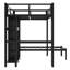 Lits superposés en métal double au-dessus de simple en L en métal avec bureau intégré, bibliothèque, tablettes de rangement et garde-robe