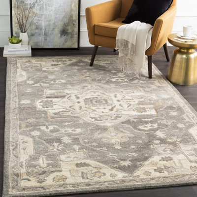 Burkholder Oriental Hand-Tufted Wool Charcoal/Taupe Area Rug