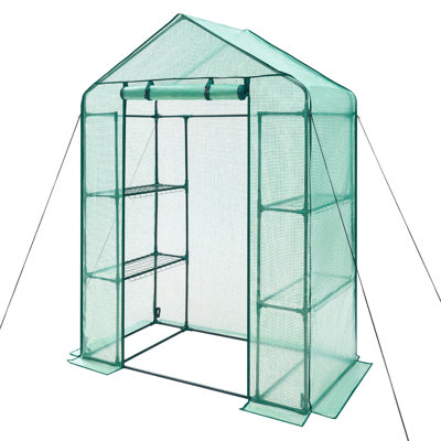 Walk-in Greenhouse, 55.5" x 28.3" x 78.7" Greenhouse for Outdoors with PE Cover, 2 Tiers 4 Shelves, Walk in Green House, Roll-Up Zipper Door, Portable Plant Garden Hot House for Backyard Outside