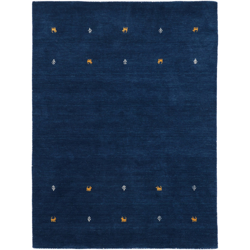 Handwoven Wool Gabbeh Uni Blue Rug, Rectangle 60 x 90cm