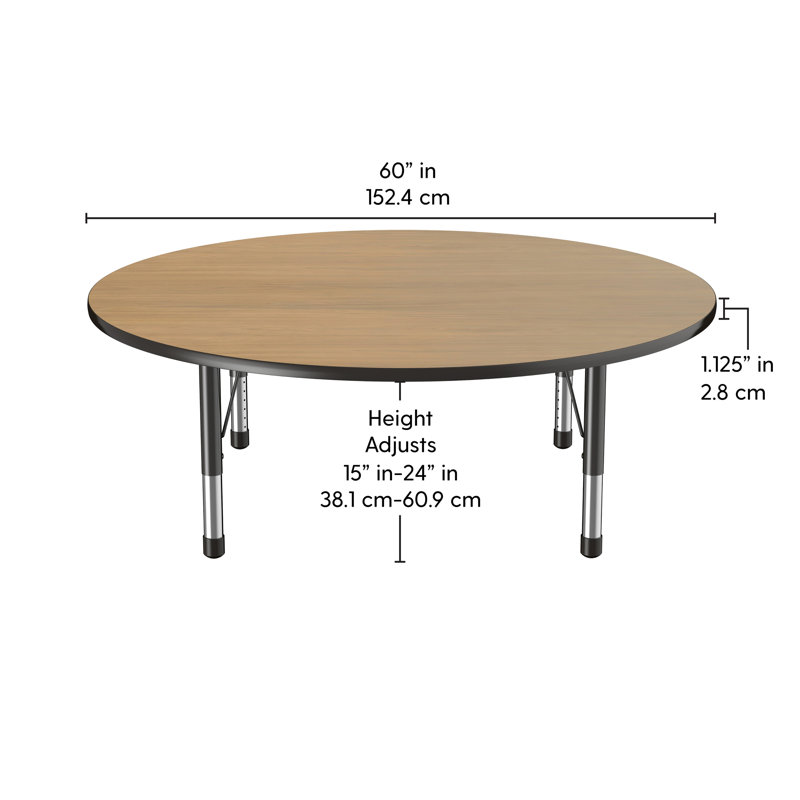Table ronde à hauteur réglable, H 24 po x L 60 po x l 60 po, Érable / sable, Épais