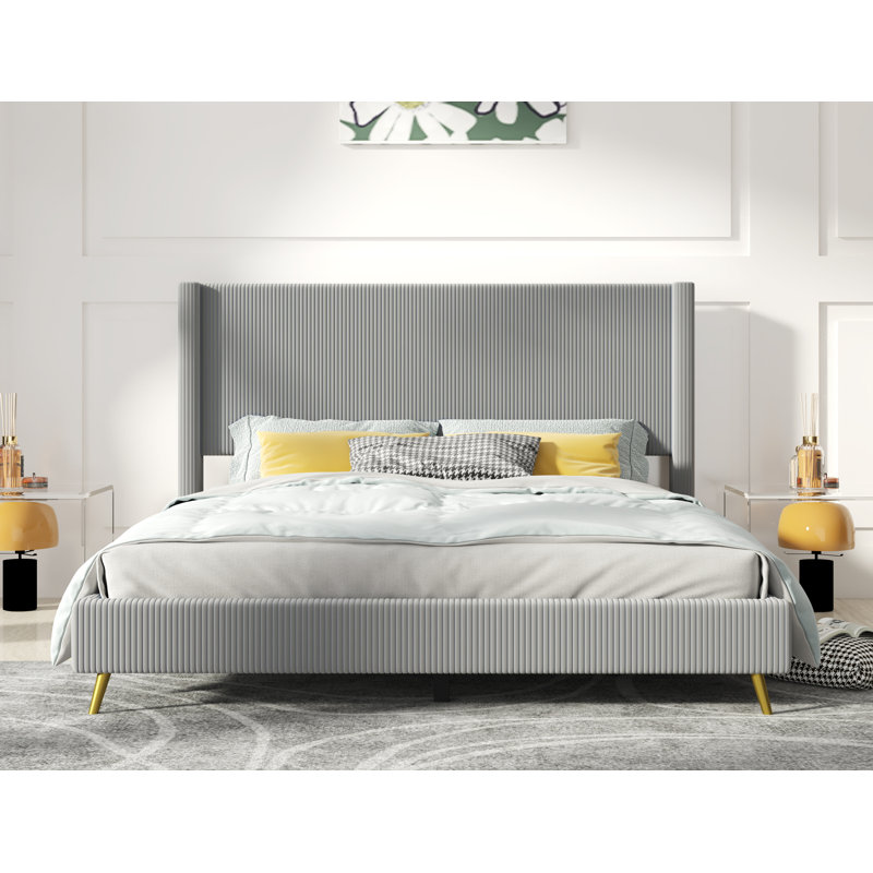 Tayvon Upholstered Wingback Bed, Gray