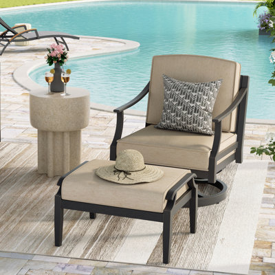Tamarin Patio Aluminum Swivel Chair Club Chair Lounge Chair With Ottoman And Sunbrella® Cushions