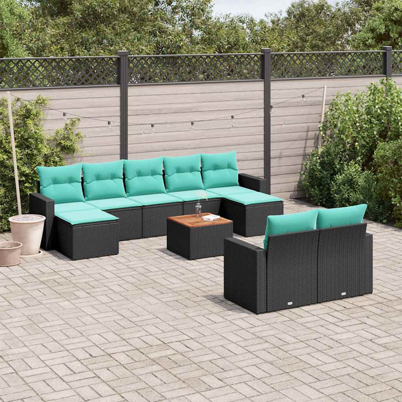  Ensemble de canapé de patio 10 pièces avec coussins en rotin de polyester noir