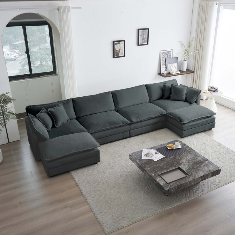 Canapé Comfort U, Chenille - gris