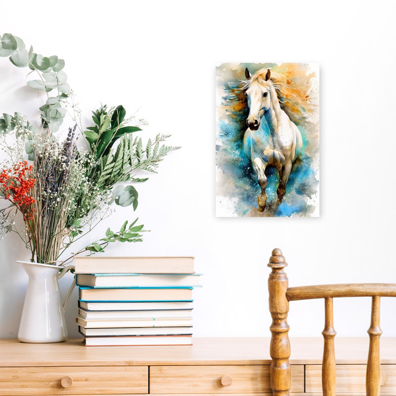 «Dynamic White Horse», reproduction d'art abstrait, paysage contemporain, cheval, H 18 po x l 12 po