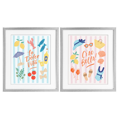 Été italien vacances, ensemble de 2 reproductions encadrées sous verre, design par Sandra Picco