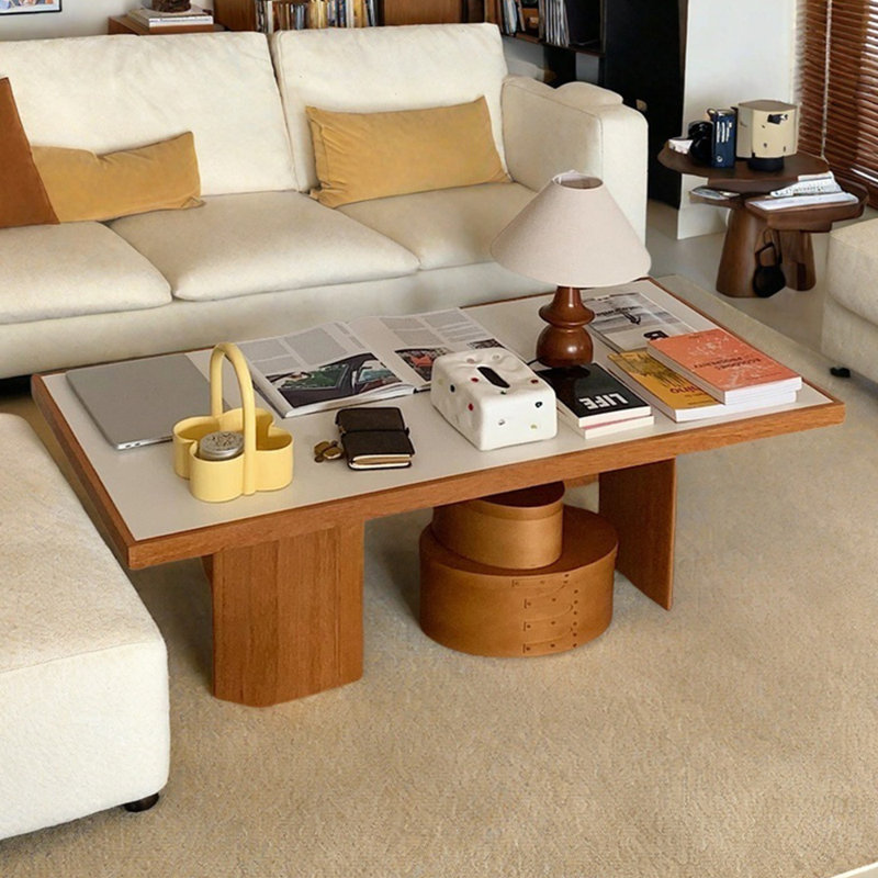 Simple log style solid wood coffee table, 15.74" H x 55.11" L x 27.55" W
