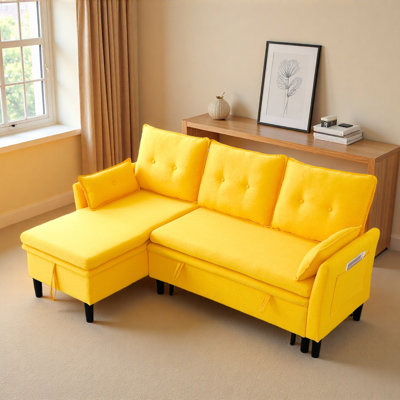 78.35'' L-shaped Reversible Chaise Sectional Cotton-linen Sofa With Storage