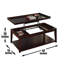 Table de cocktail à plateau relevable polyvalent - bois franc massif, placage de bouleau, finition cerisier merlot - rangement caché, roulettes mobiles, tablette inférieure