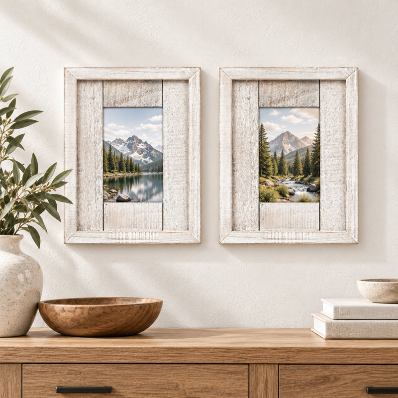 Cadre photo simple Tyvonna - ensemble de 2, Blanc / Brun