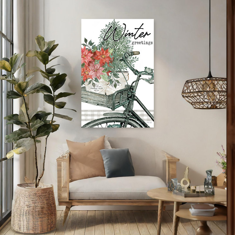 Art d'hiver contemporain poinsettia Winter Greetings, H 48 po x l 32 po