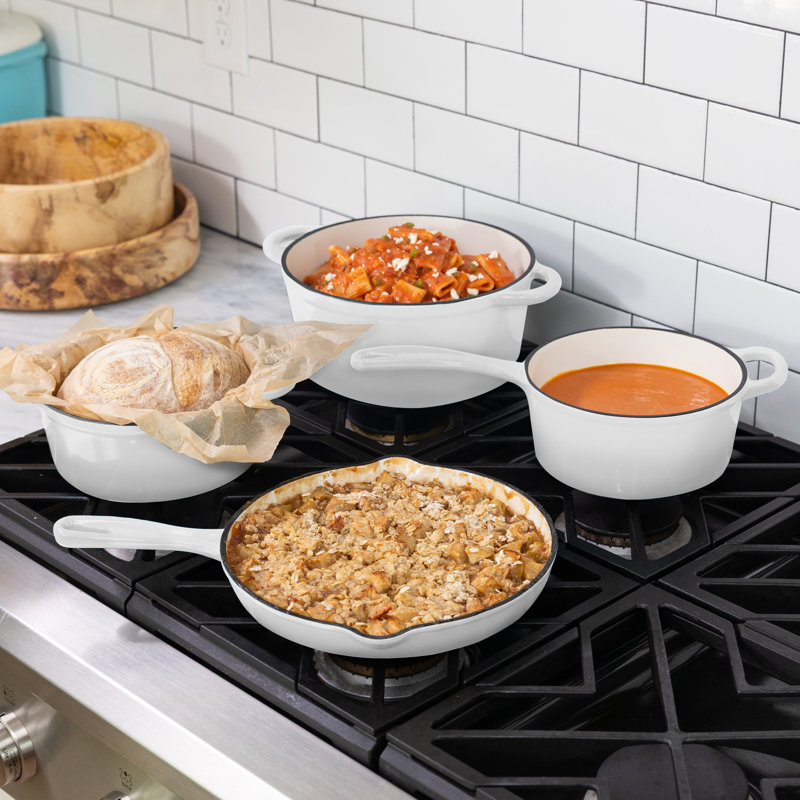 White Enameled Cast Iron 7-Piece Nonstick Cookware Set