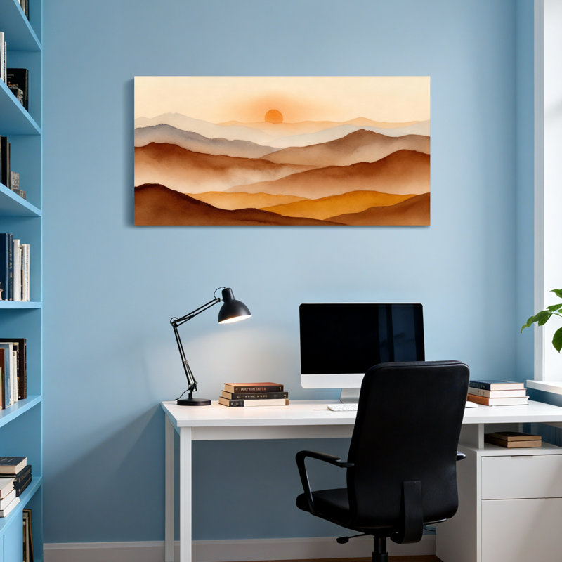 «Landscape & Nature Mountain Sunset Landscape», reproduction d'art à l'aquarelle, H 16 po x l 32 po