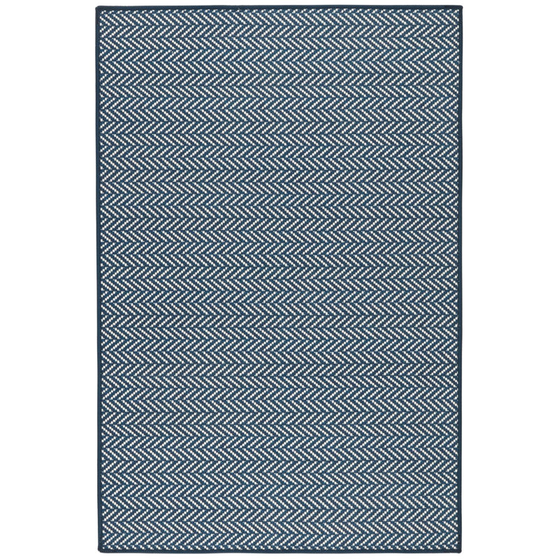 Herringbone Navy Machine Printed Washable Rug, Rectangle 2' x 3'