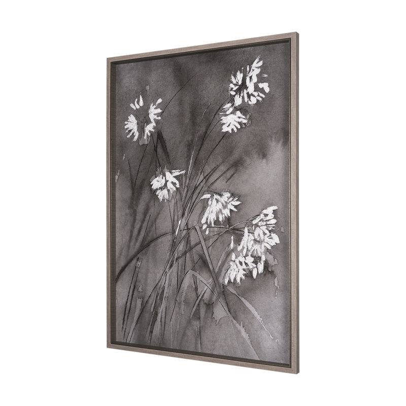 «Wildflowers I Charcoal a Hand Embelished», reproduction d'art encadrée, Grey, H 62 po x l 42 po 