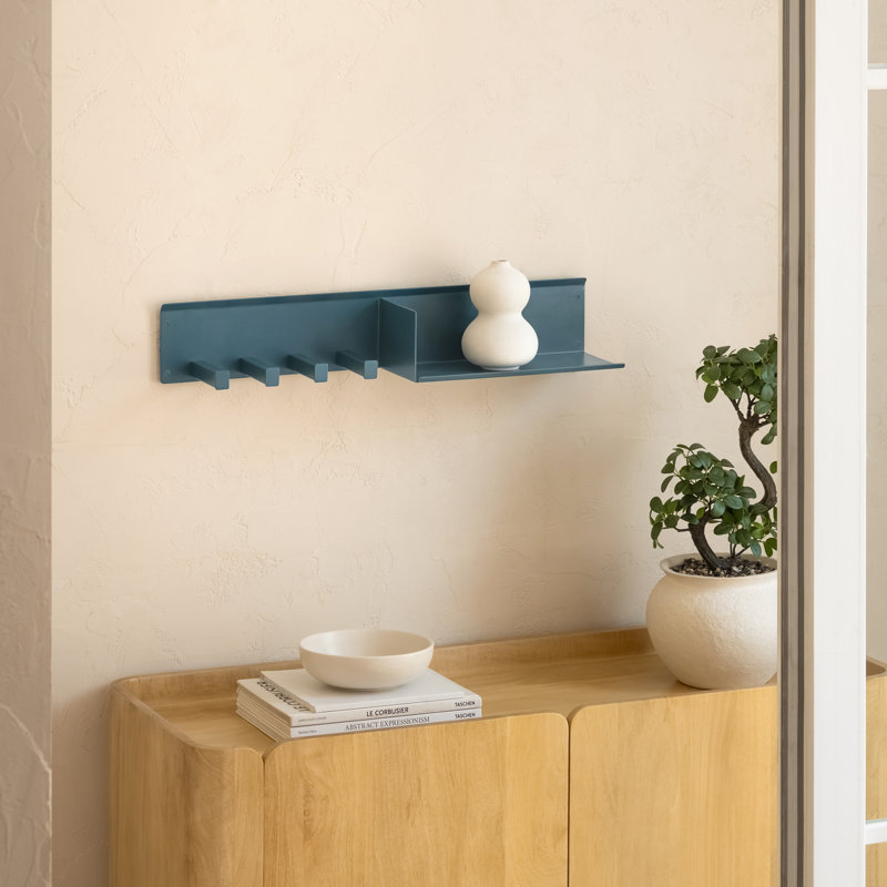 Ackworth Iron Wall Mounted 5 Hooks with Shelf, Blue
