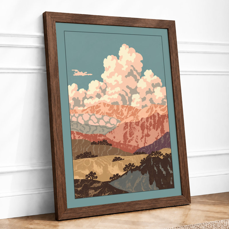 Mountains at Sunrise Rustic - Framed Print, A2 - 59.4 x 42.0 cm, Walnut