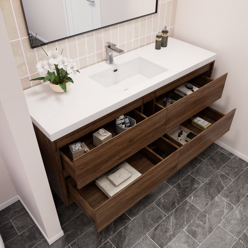 Azden 60" Wall-Mounted Single Bathroom Vanity Set, Rosewood