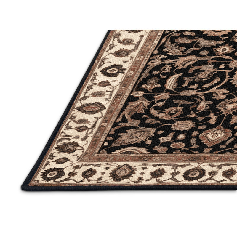 Machine Washable Persian Brown Area Rug, Rectangle 6' x 9'