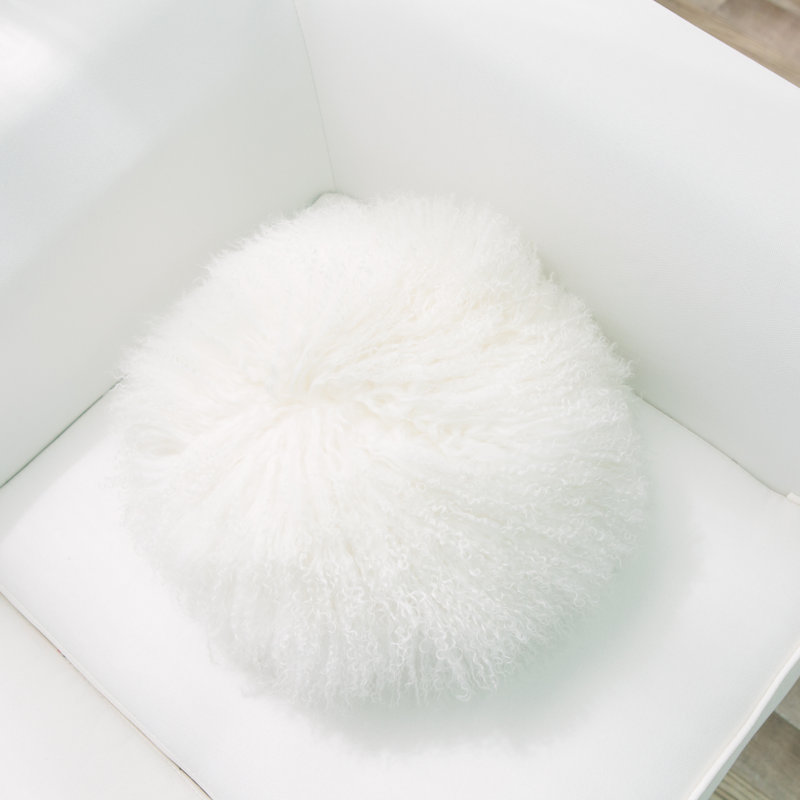 Mongolian Throw Pillow, White, Feather