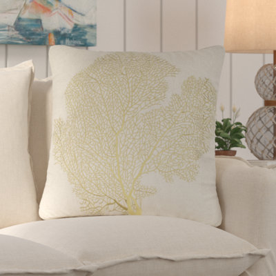 Embroidered Feather Linen Throw Pillow