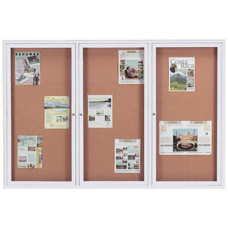 Panneau d'affichage mural fermé avec éclairage DEL, Aluminium anodisé satin transparent, Trois, 48 po x 72 po