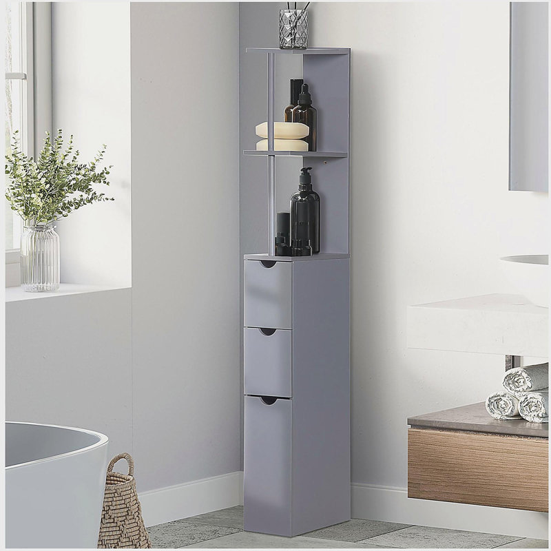 Armoire de rangement pour salle de bain de 54 po de hauteur, tour à linge autoportante avec tablette à 2 niveaux et tiroirs, rangement de plancher étroit