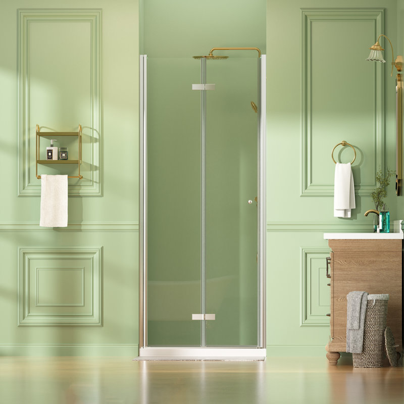  33.22-34＂W x 72＂H Bifold Frameless Shower Door, Folding Shower Door With 1/4＂(6mm) Clear Tempered Glass For Bathroom