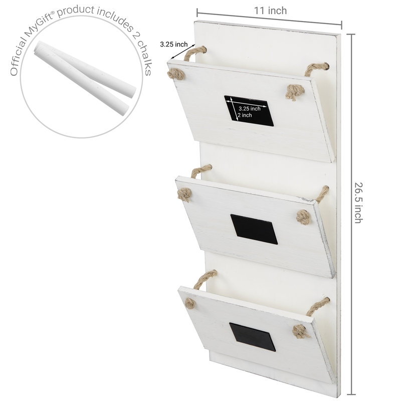 3-Slot Wall Mounted Wood Mail Storage, White