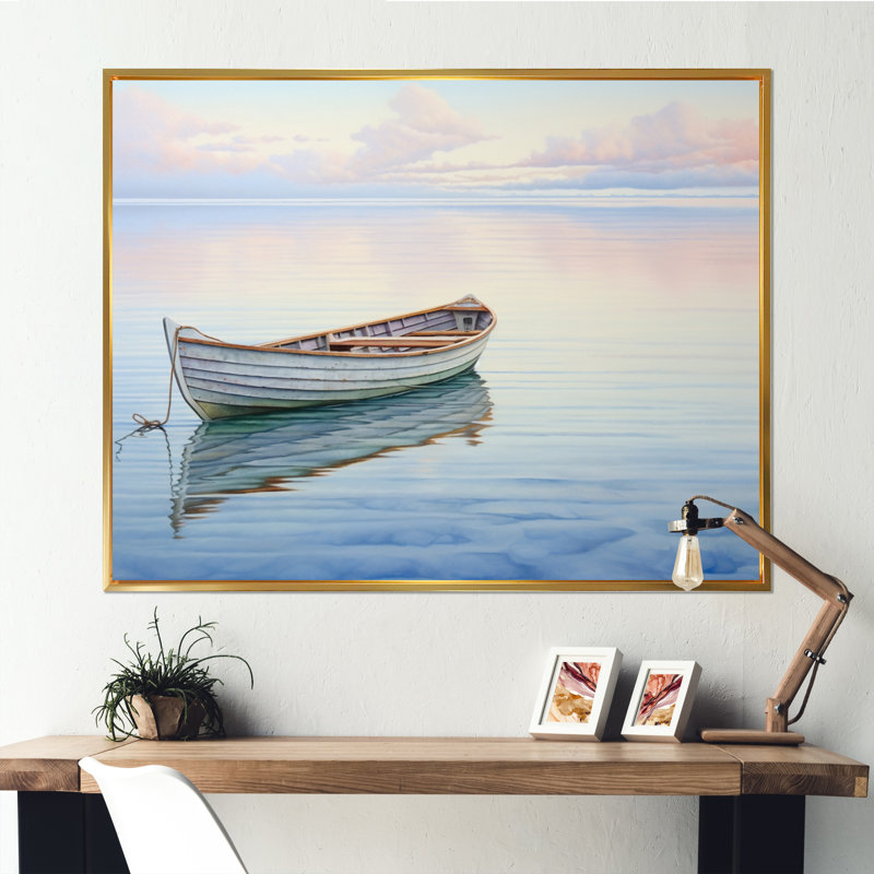«Boat Harmonious Horizon II», art mural sur toile, Cadre flottant doré, H 24 po x l 32 po x P 1 po