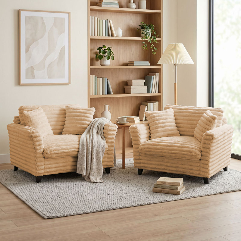 Fauteuil d'appoint surdimensionné à assise profonde avec coussins pour salon (ensemble de 2), Camel